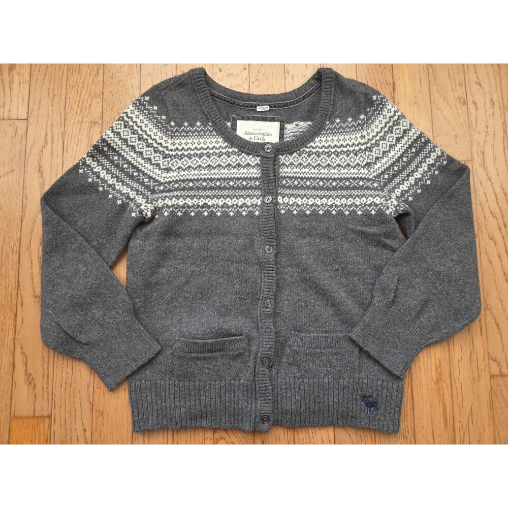 Abercrombie & Fitch Women's Fair Isle Cardigan Gray Sweater 3/4 Sleeves